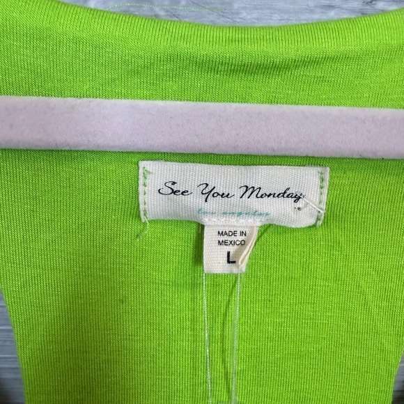 NWT See You Monday Neon Lime Green Ribbed Racerback Midi Dress L - Picture 2 of 6